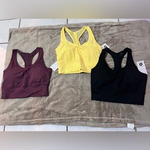 Set of Three Sports Bras - Black, Yellow, and Maroon